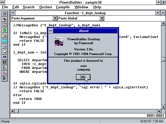 PowerBuilder 3.0a - About